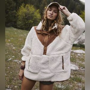 FP Movement Fall To Rise Fleece Quarter Snap Pullover Fleece Brown NWOT